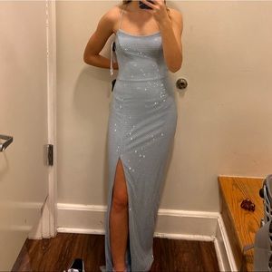 Camille La vie light blue prom dress with a rhinestone layer. Size 4.